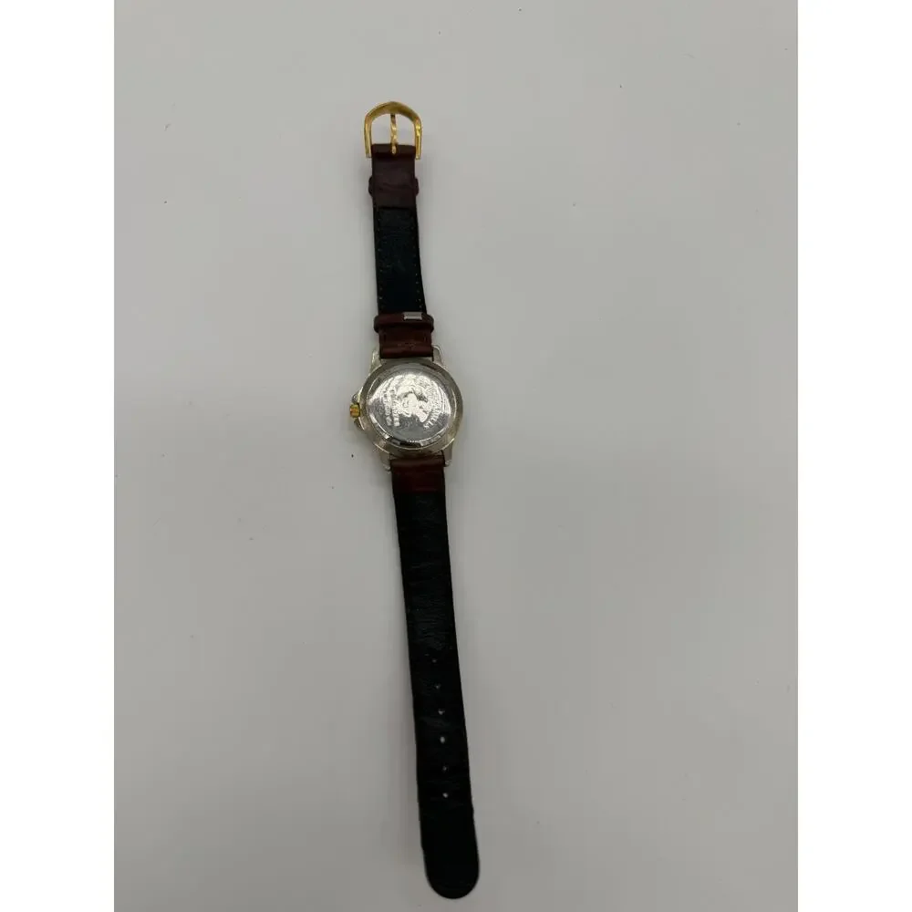 Vintage Beverly Hills Women Polo Club Logo Silver Tone Leather Quartz Watch
